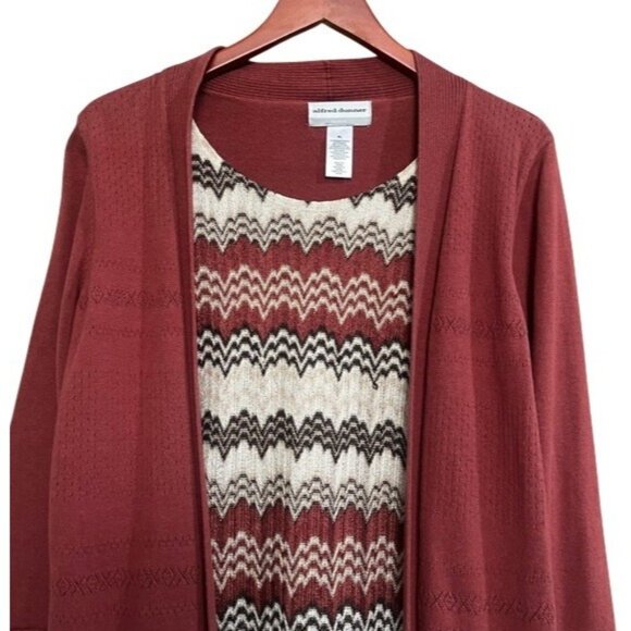 Alfred Dunner Petite Rust Cardigan Chevron Patterned Zig Zag Open Knitwear PL - Picture 2 of 16